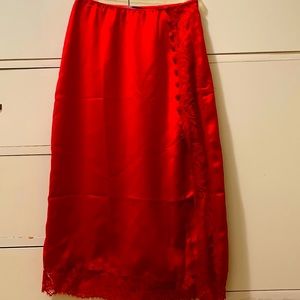 Silky red, side slit Victoria’s Secret skirt XS